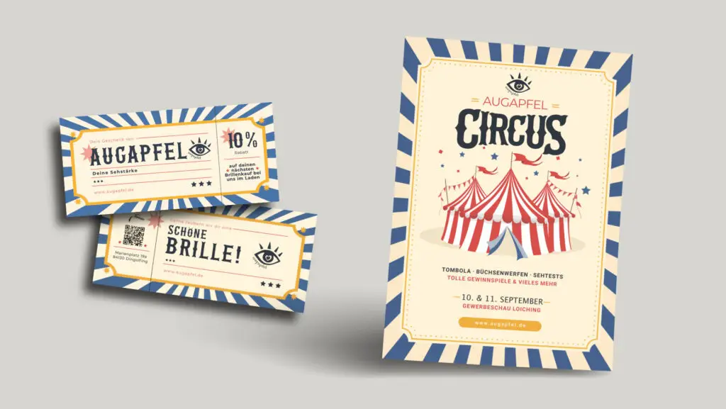 Plakat und Gutschein Gewerbeschau im Circus-Look