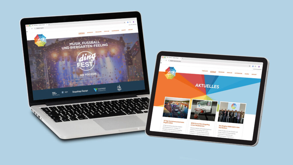 Titelbild Webdesign Dingfest auf Laptop und Tablet