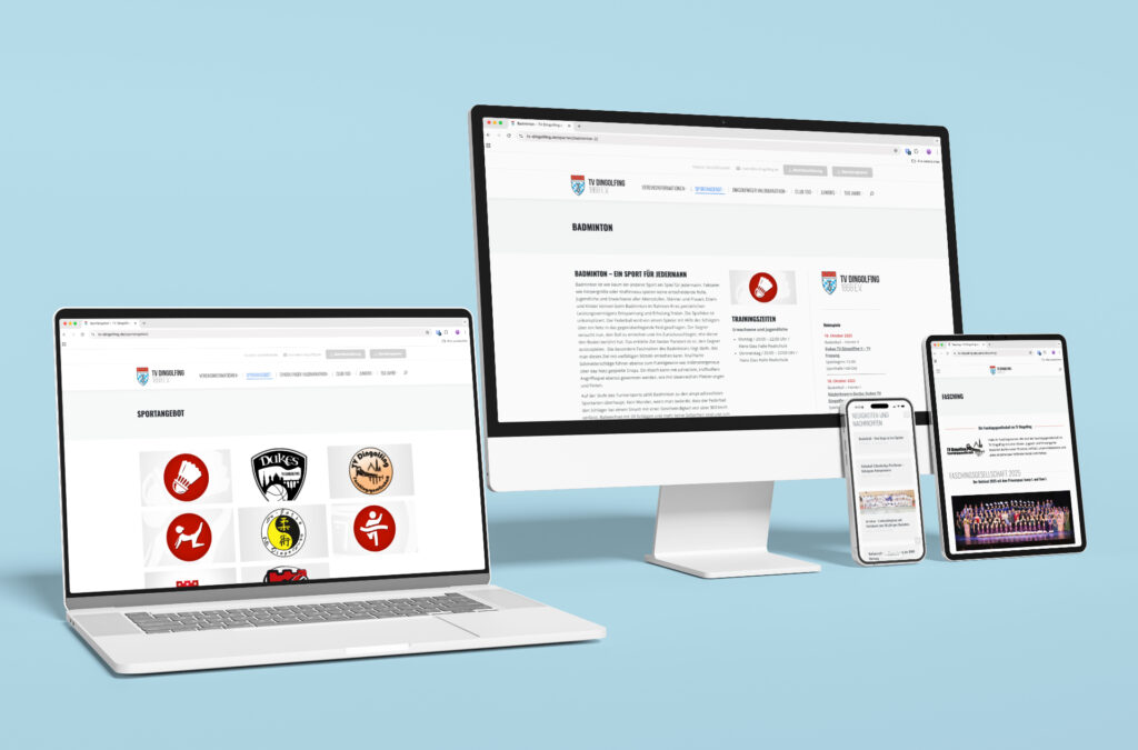 Die responsiv gestaltete Website des TV Dingolfing gezeigt auf verschiedenen Geräten