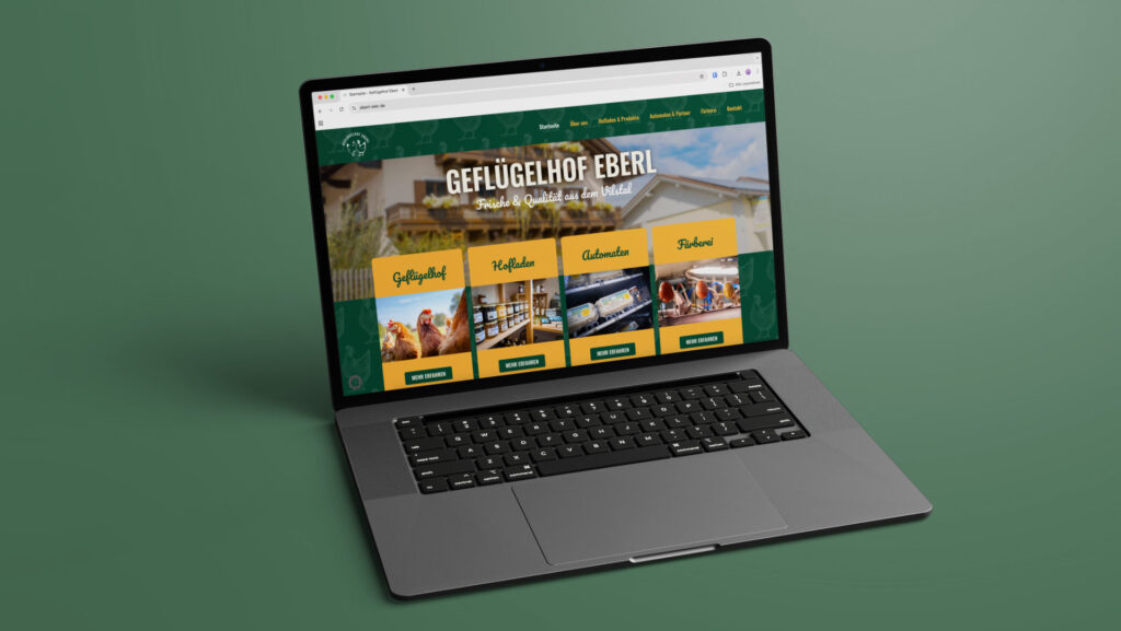 Die Startseite des Geflügelhof Eberl auf einem Laptop
